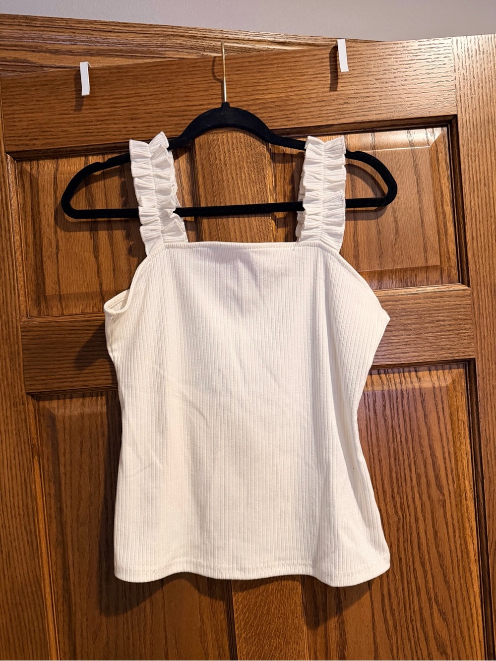 White Ruffle Strap Tank Top - Women
